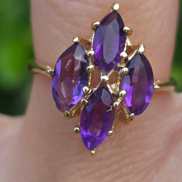 Vintage: 14ct Gold Marquise Amethyst Geometric Dress Ring
