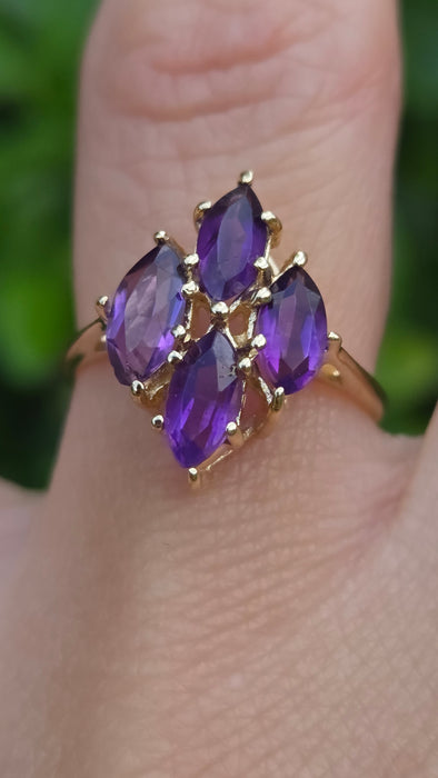 Vintage: 14ct Gold Marquise Amethyst Geometric Dress Ring