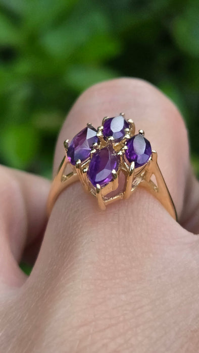 Vintage: 14ct Gold Marquise Amethyst Geometric Dress Ring