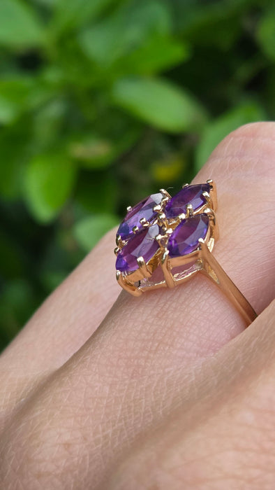 Vintage: 14ct Gold Marquise Amethyst Geometric Dress Ring