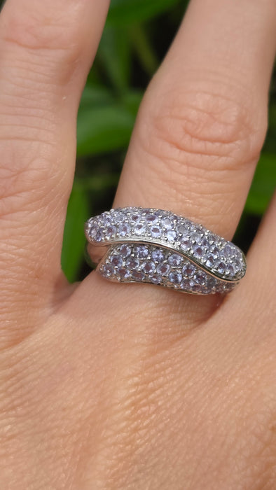 Vintage: 9ct White Gold Tanzanite Pavé Abstract Cocktail Ring
