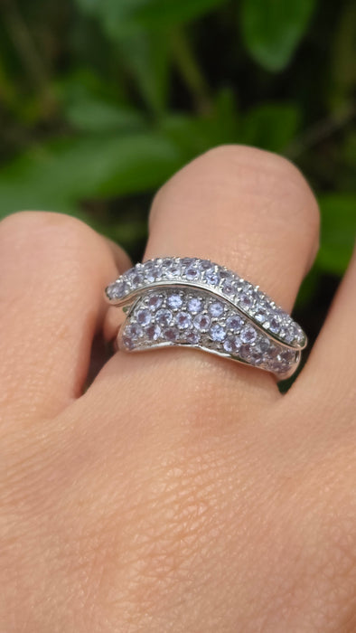 Vintage: 9ct White Gold Tanzanite Pavé Abstract Cocktail Ring