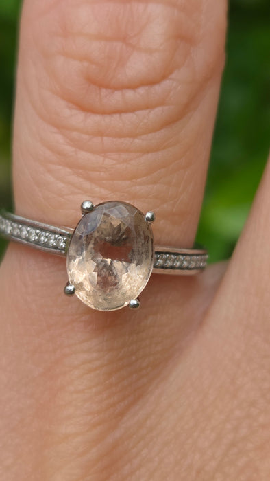 Vintage: Platinum Oval Morganite & Diamond Dress Ring