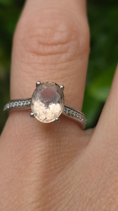 Vintage: Platinum Oval Morganite & Diamond Dress Ring