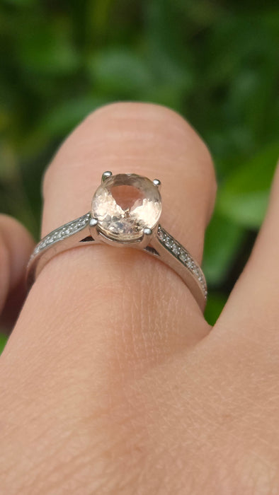 Vintage: Platinum Oval Morganite & Diamond Dress Ring