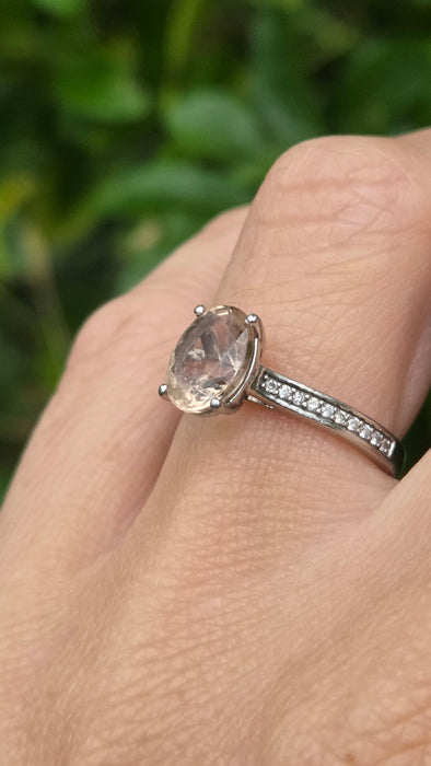 Vintage: Platinum Oval Morganite & Diamond Dress Ring