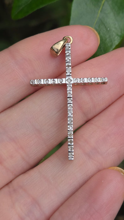 Vintage: 9ct Gold Diamond Cross Pendant