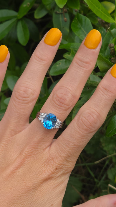 Vintage: 9ct White Gold Swiss Blue Topaz & Diamond Ring — From 2000