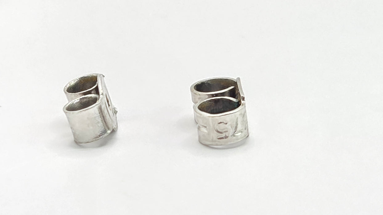 Vintage: 9ct White Gold Sapphire & Diamond Floral Cluster Stud Earrings — From 1979