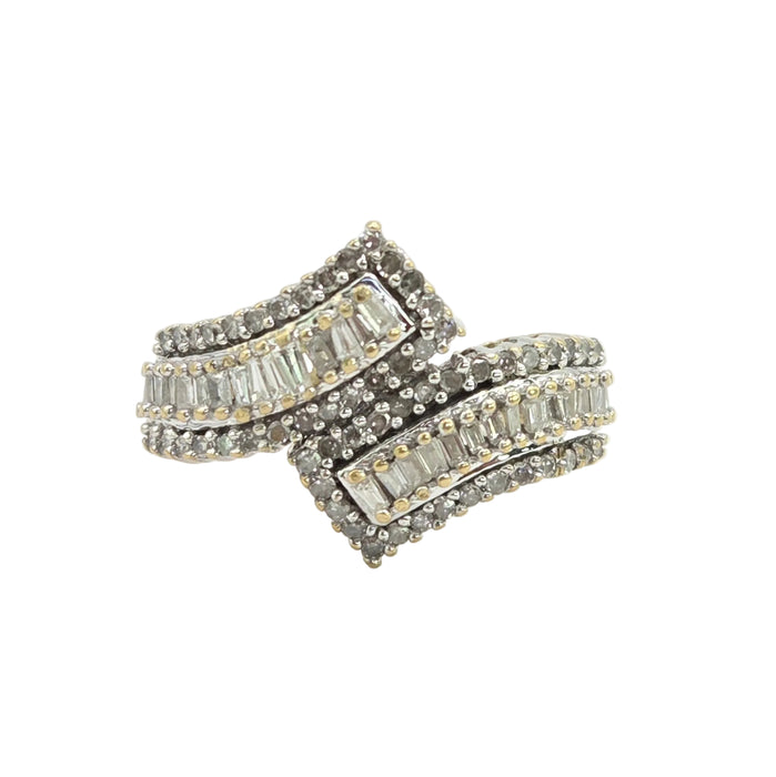 Vintage: 9ct Yellow Gold Multi-Diamond Crossover Dress Ring
