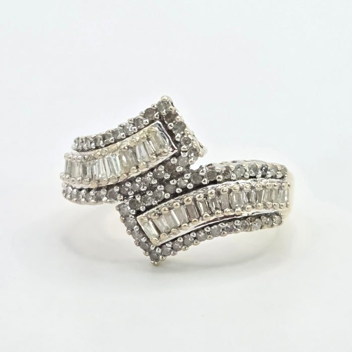 Vintage: 9ct Yellow Gold Multi-Diamond Crossover Dress Ring