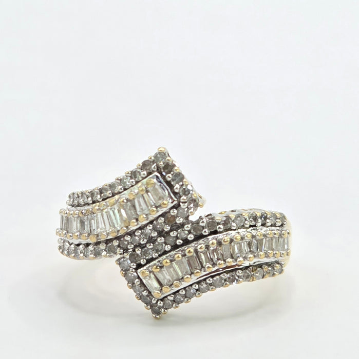 Vintage: 9ct Yellow Gold Multi-Diamond Crossover Dress Ring