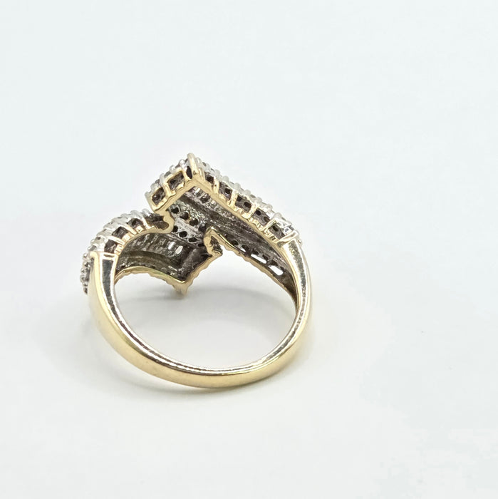 Vintage: 9ct Yellow Gold Multi-Diamond Crossover Dress Ring