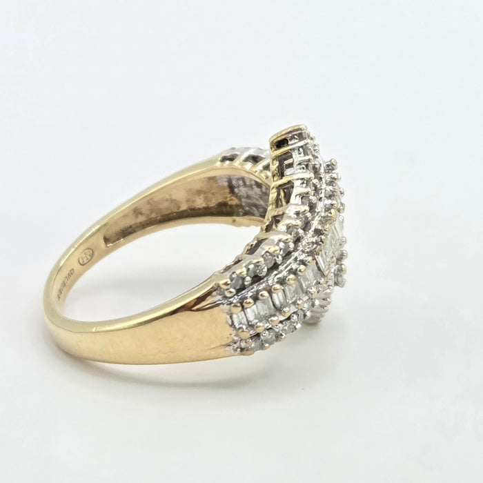 Vintage: 9ct Yellow Gold Multi-Diamond Crossover Dress Ring
