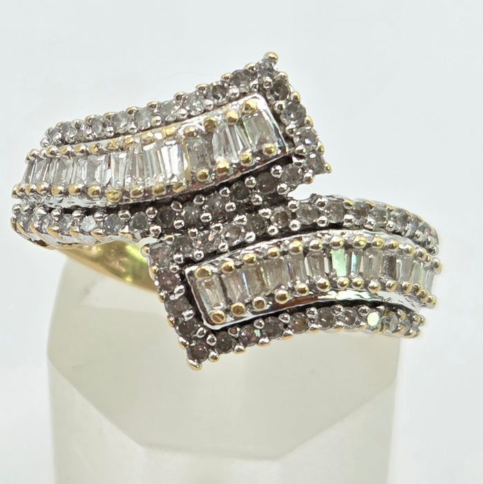 Vintage: 9ct Yellow Gold Multi-Diamond Crossover Dress Ring