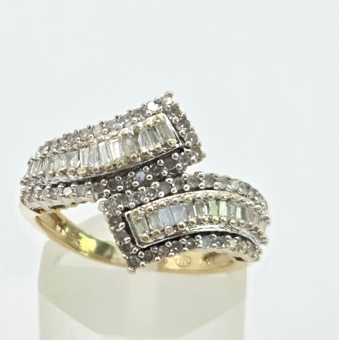 Vintage: 9ct Yellow Gold Multi-Diamond Crossover Dress Ring