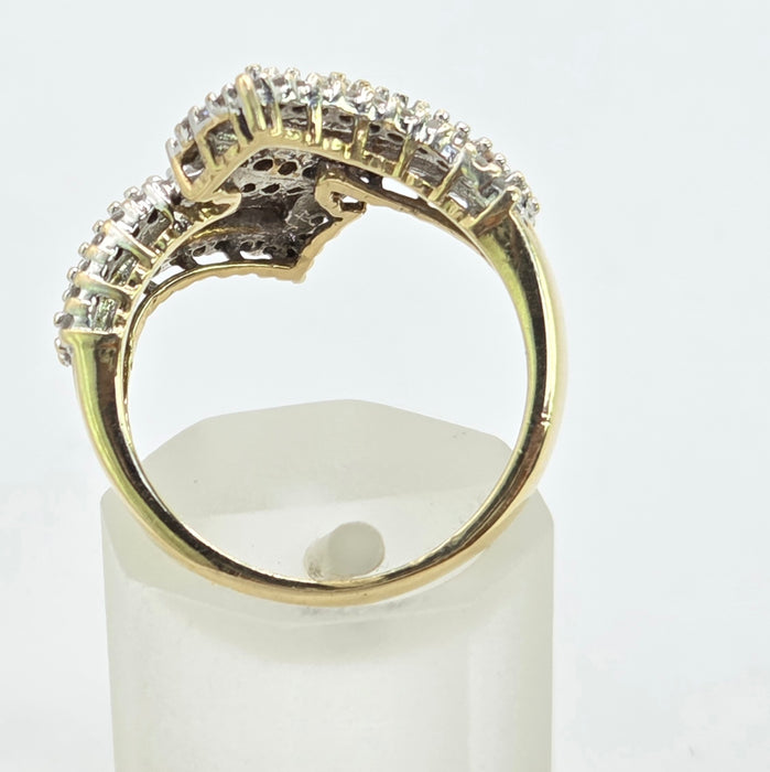 Vintage: 9ct Yellow Gold Multi-Diamond Crossover Dress Ring