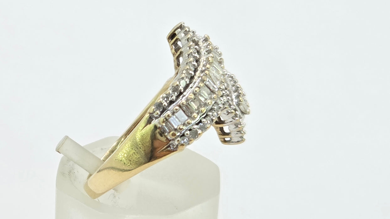 Vintage: 9ct Yellow Gold Multi-Diamond Crossover Dress Ring