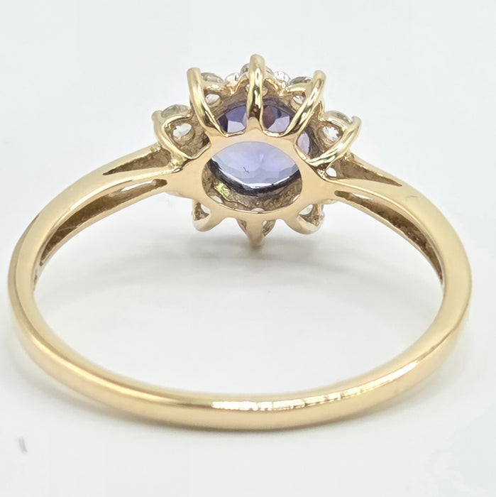 Vintage: 9ct Yellow Gold Tanzanite & White Topaz Floral Cluster Ring