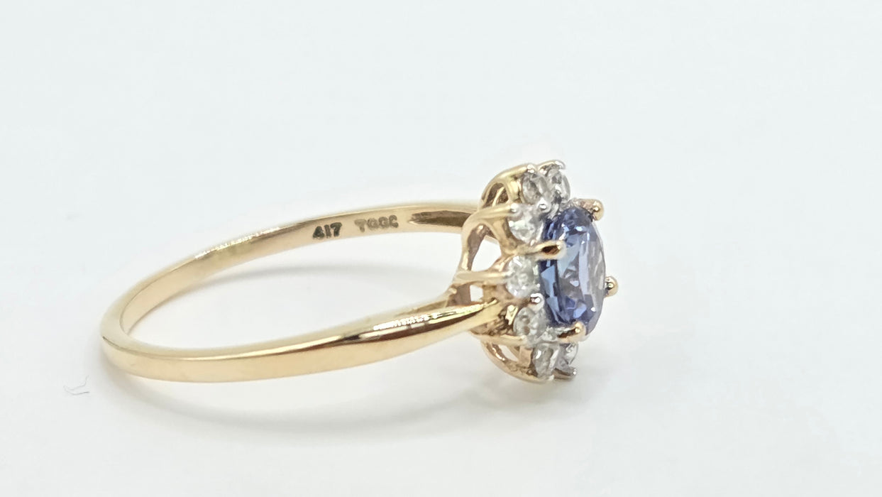 Vintage: 9ct Yellow Gold Tanzanite & White Topaz Floral Cluster Ring