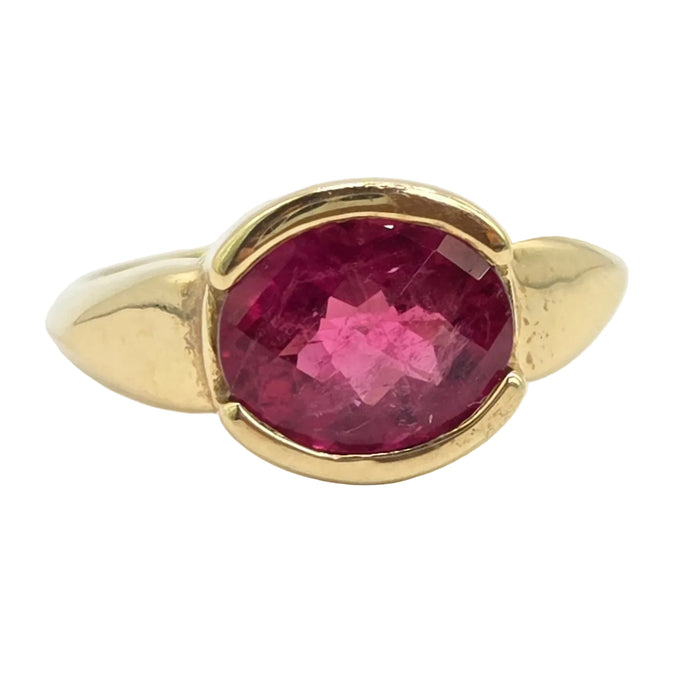 Vintage: 9ct Yellow Gold Rubellite Signet Ring