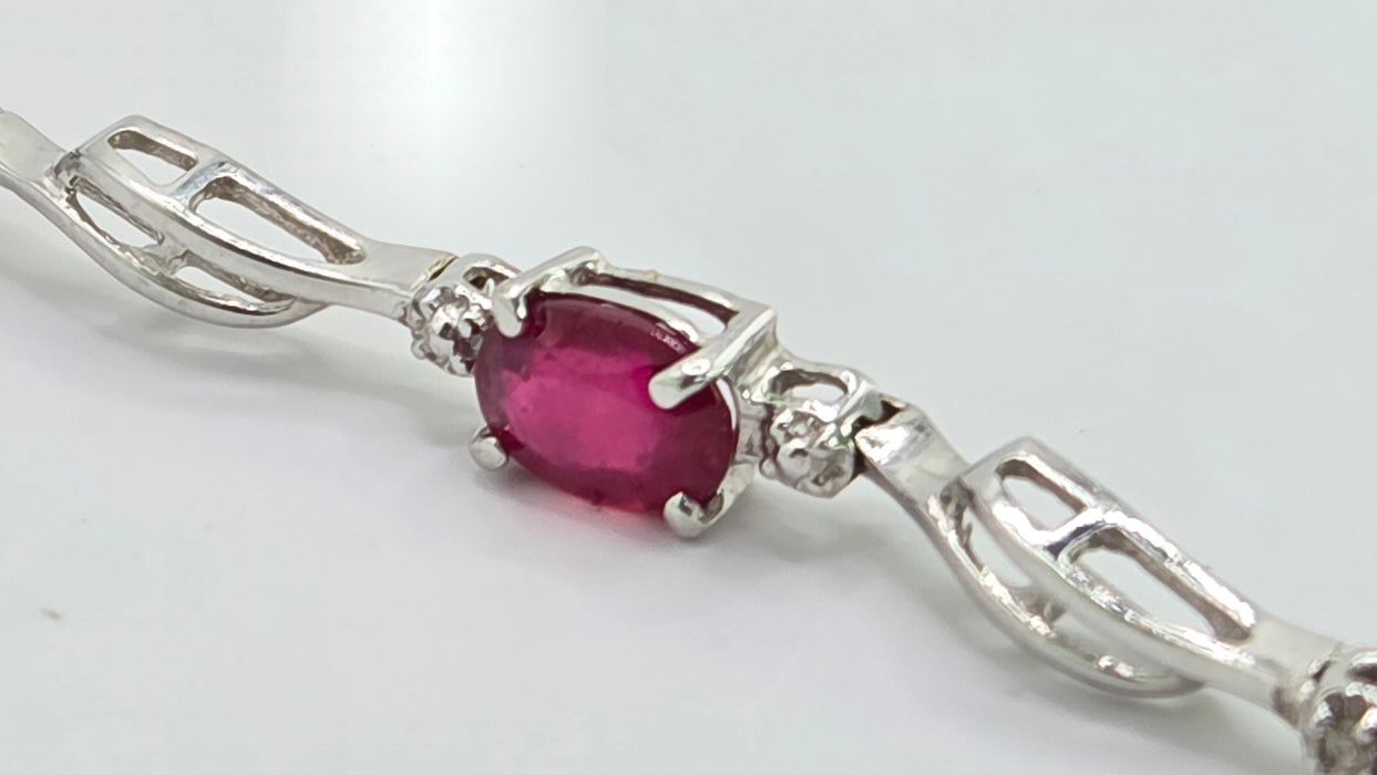 Vintage: 14ct White Gold Ruby & Diamond Bracelet