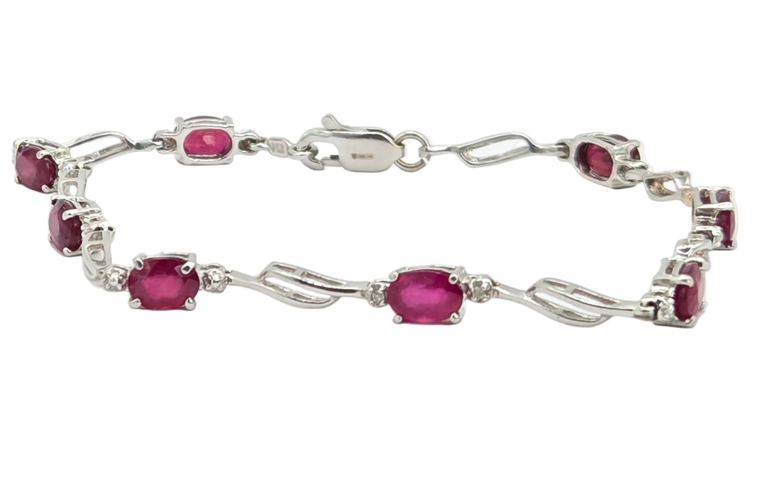 Vintage: 14ct White Gold Ruby & Diamond Bracelet
