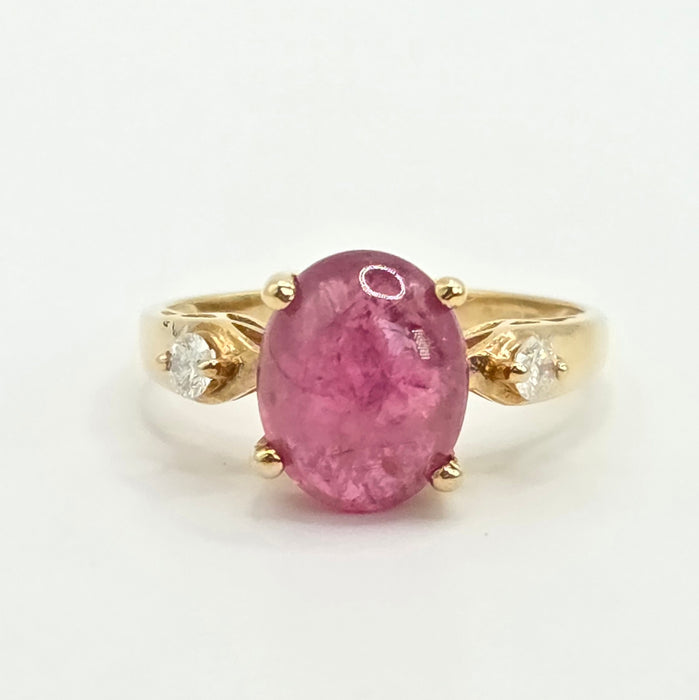 Vintage: 9ct Yellow Gold Rubellite & Diamond Ring