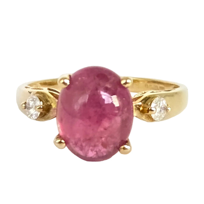 Vintage: 9ct Yellow Gold Rubellite & Diamond Ring