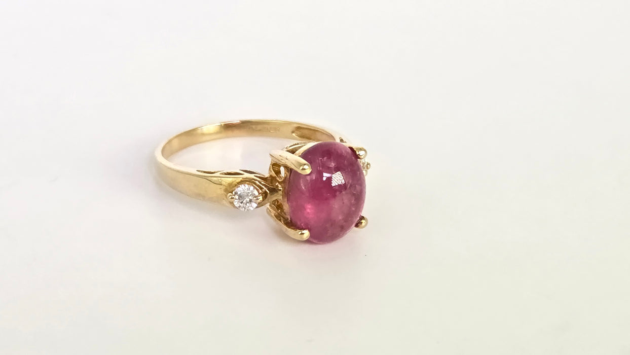 Vintage: 9ct Yellow Gold Rubellite & Diamond Ring