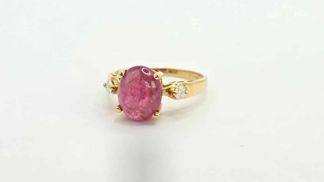 Vintage: 9ct Yellow Gold Rubellite & Diamond Ring