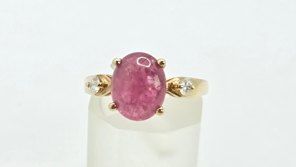 Vintage: 9ct Yellow Gold Rubellite & Diamond Ring
