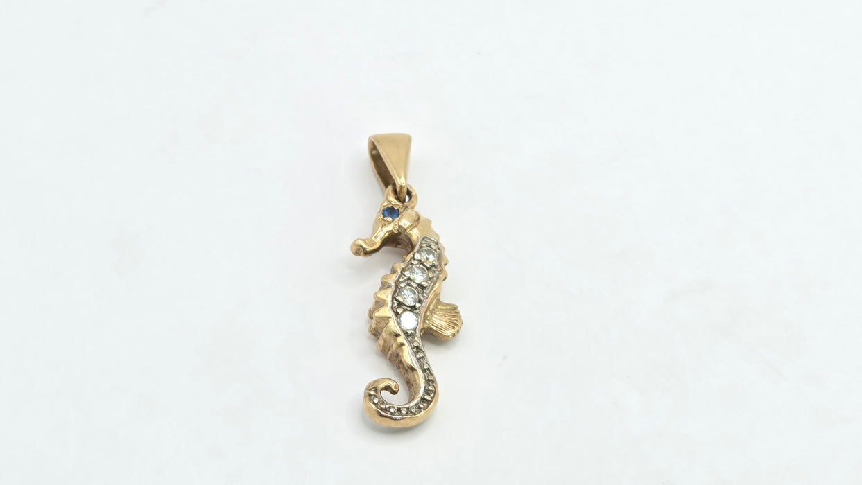 Vintage: 9ct Yellow Gold Seahorse Pendant & Chain