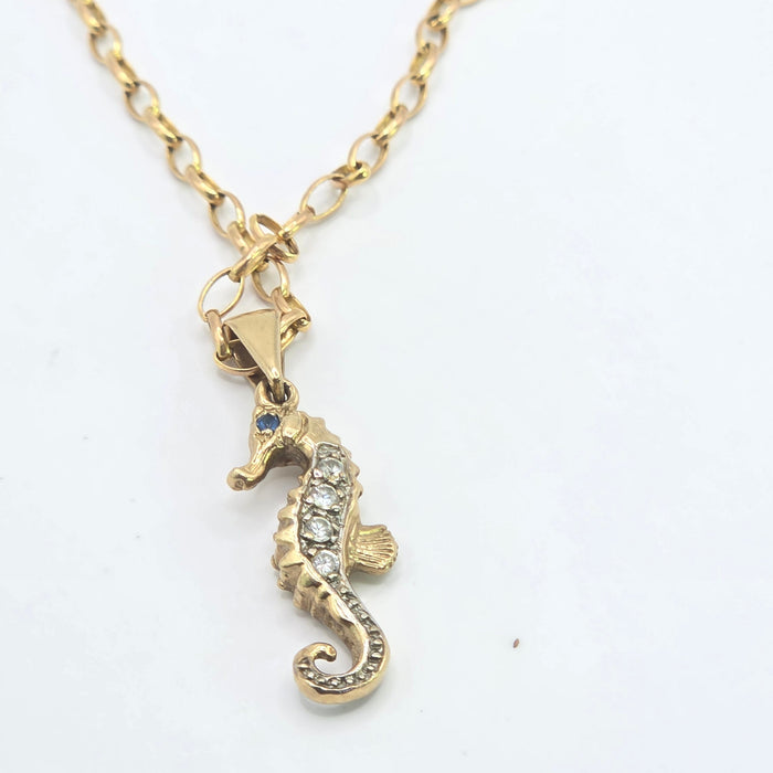 Vintage: 9ct Yellow Gold Seahorse Pendant & Chain
