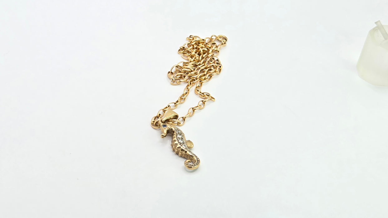 Vintage: 9ct Yellow Gold Seahorse Pendant & Chain