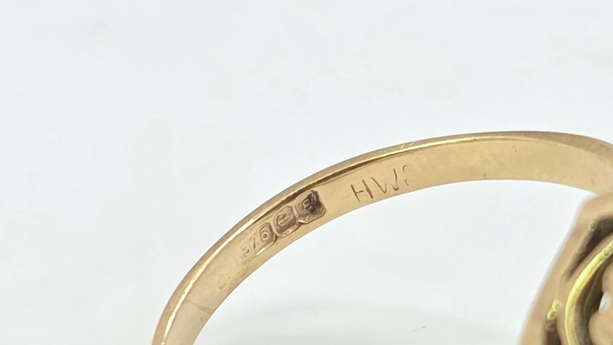 Vintage: 9ct Yellow Gold Green & Red Agate Signet Ring — From 1979