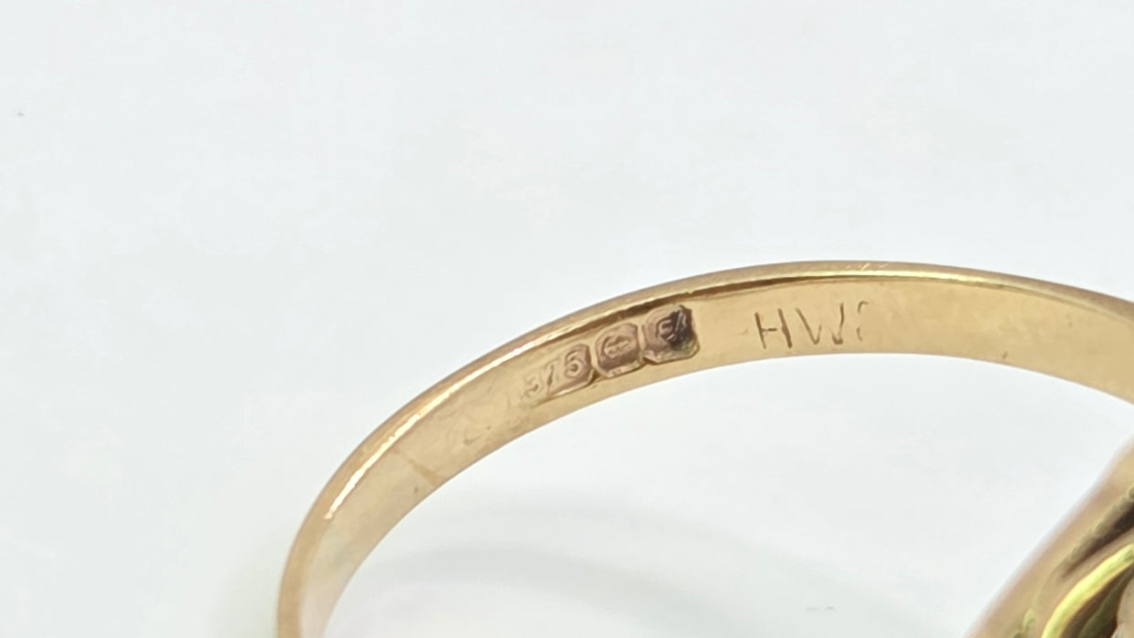 Vintage: 9ct Yellow Gold Green & Red Agate Signet Ring — From 1979