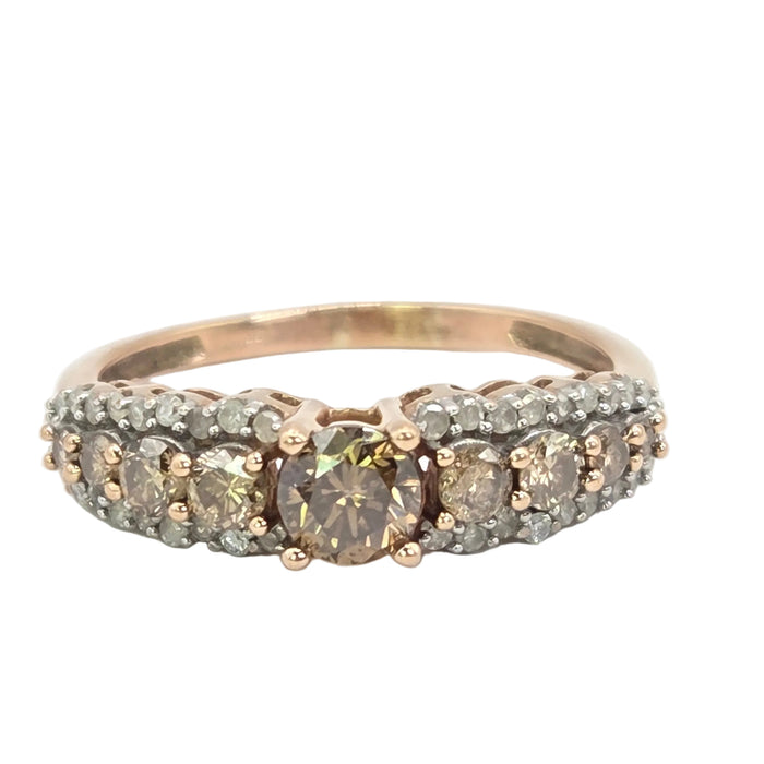 Vintage: 9ct Rose Gold Champagne & White Diamond Ring