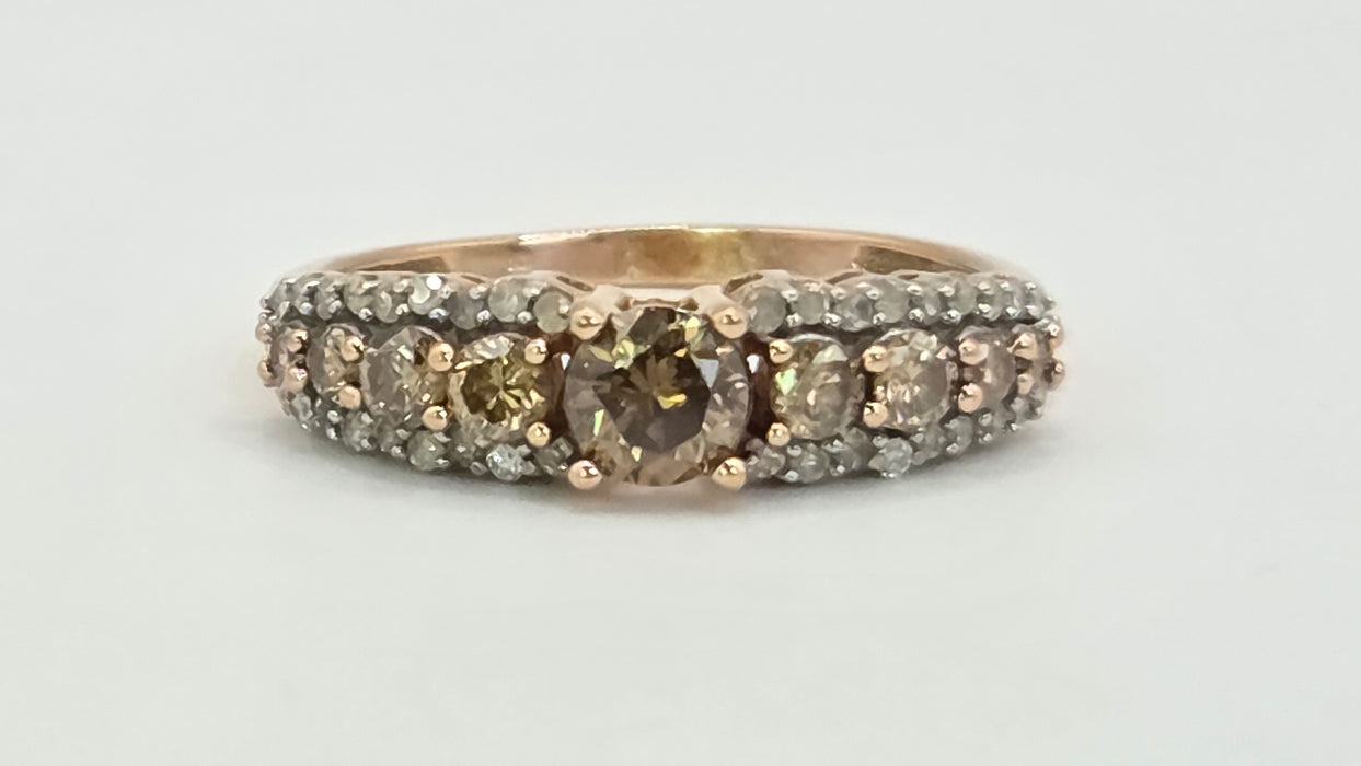 Vintage: 9ct Rose Gold Champagne & White Diamond Ring