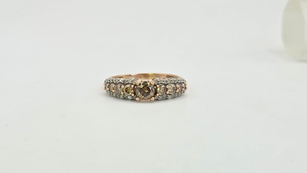 Vintage: 9ct Rose Gold Champagne & White Diamond Ring