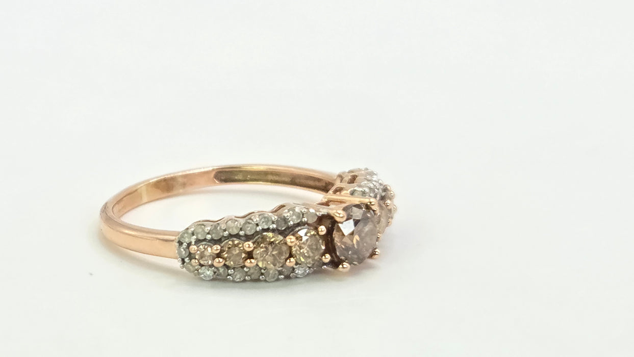 Vintage: 9ct Rose Gold Champagne & White Diamond Ring