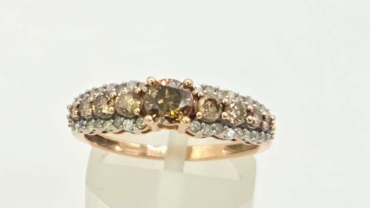 Vintage: 9ct Rose Gold Champagne & White Diamond Ring