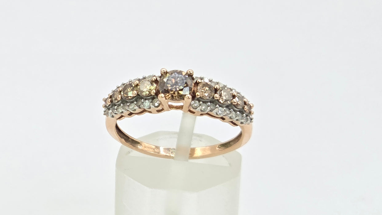 Vintage: 9ct Rose Gold Champagne & White Diamond Ring