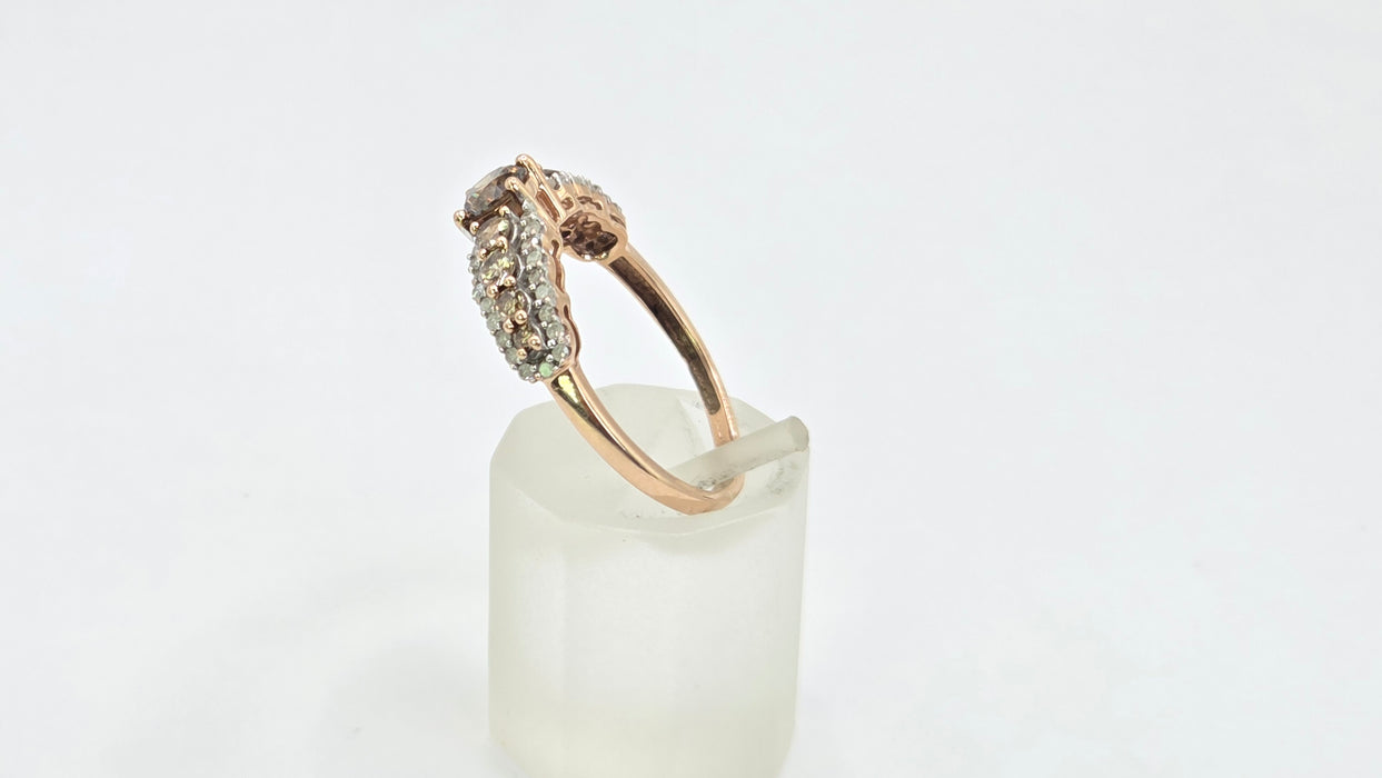 Vintage: 9ct Rose Gold Champagne & White Diamond Ring