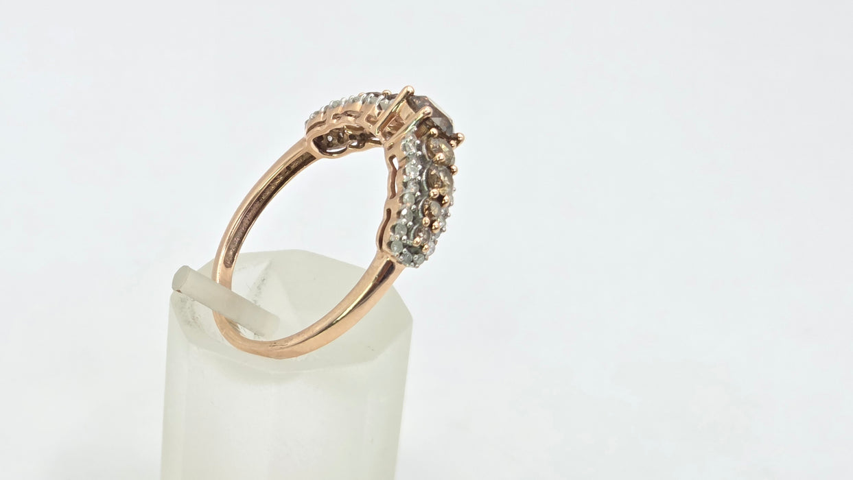Vintage: 9ct Rose Gold Champagne & White Diamond Ring