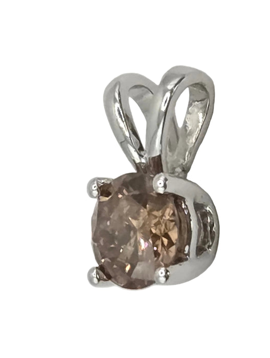 Vintage: 9ct White Gold Champagne Diamond Solitaire Pendant