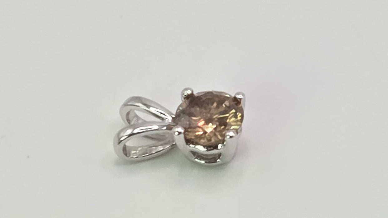 Vintage: 9ct White Gold Champagne Diamond Solitaire Pendant