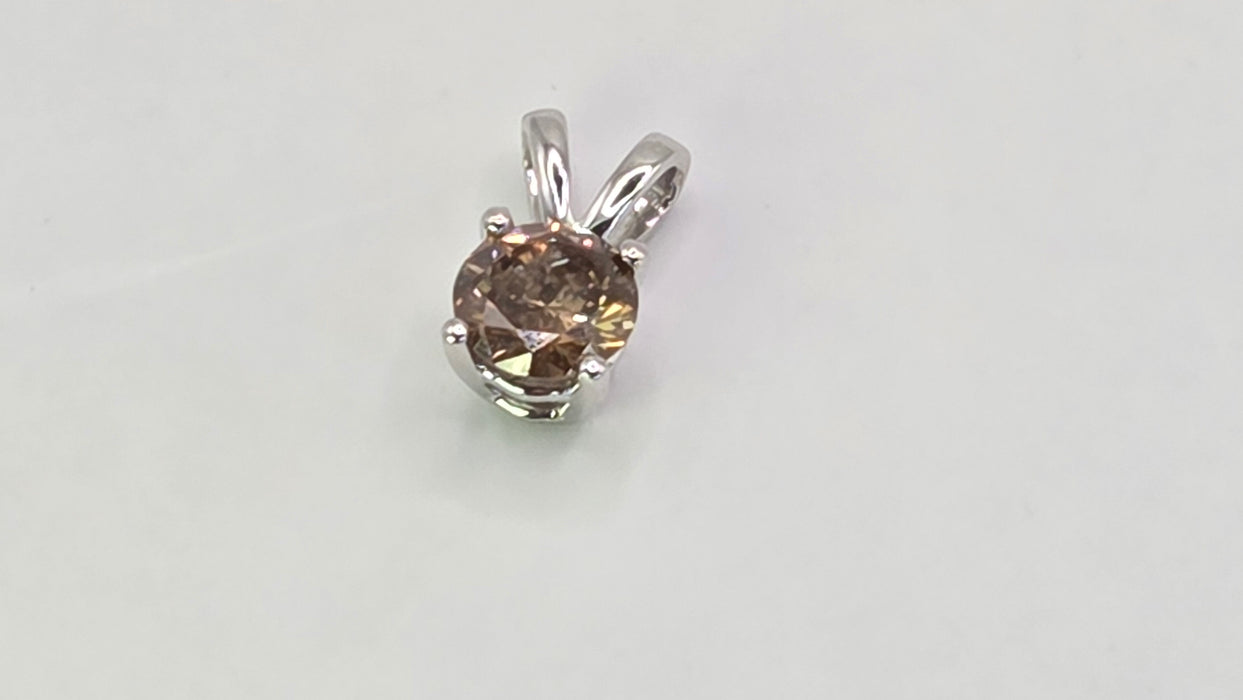 Vintage: 9ct White Gold Champagne Diamond Solitaire Pendant
