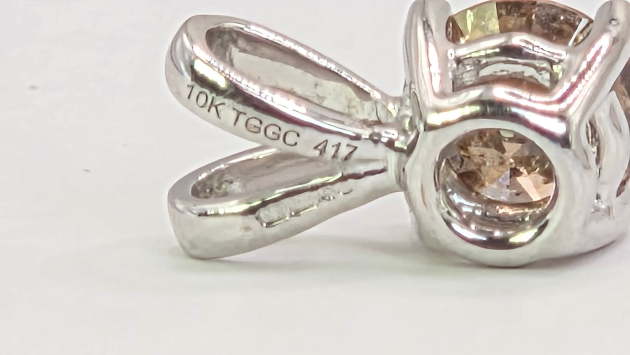 Vintage: 9ct White Gold Champagne Diamond Solitaire Pendant