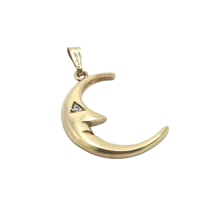 Vintage: 9ct Yellow Gold Man in the Moon Crescent Pendant — From 1993